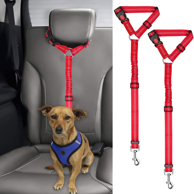BWOGUE 2 Packs Dog Cat Safety Seat Belt Strap Car Headrest Restraint Adjustable Nylon Fabric Dog Restraints Vehicle Seatbelts Harness - Image 1